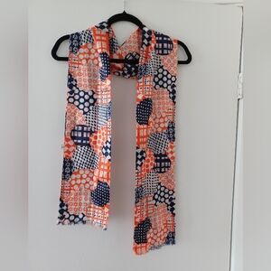 Vibrant Orange/Navy/White Geometric Scarf